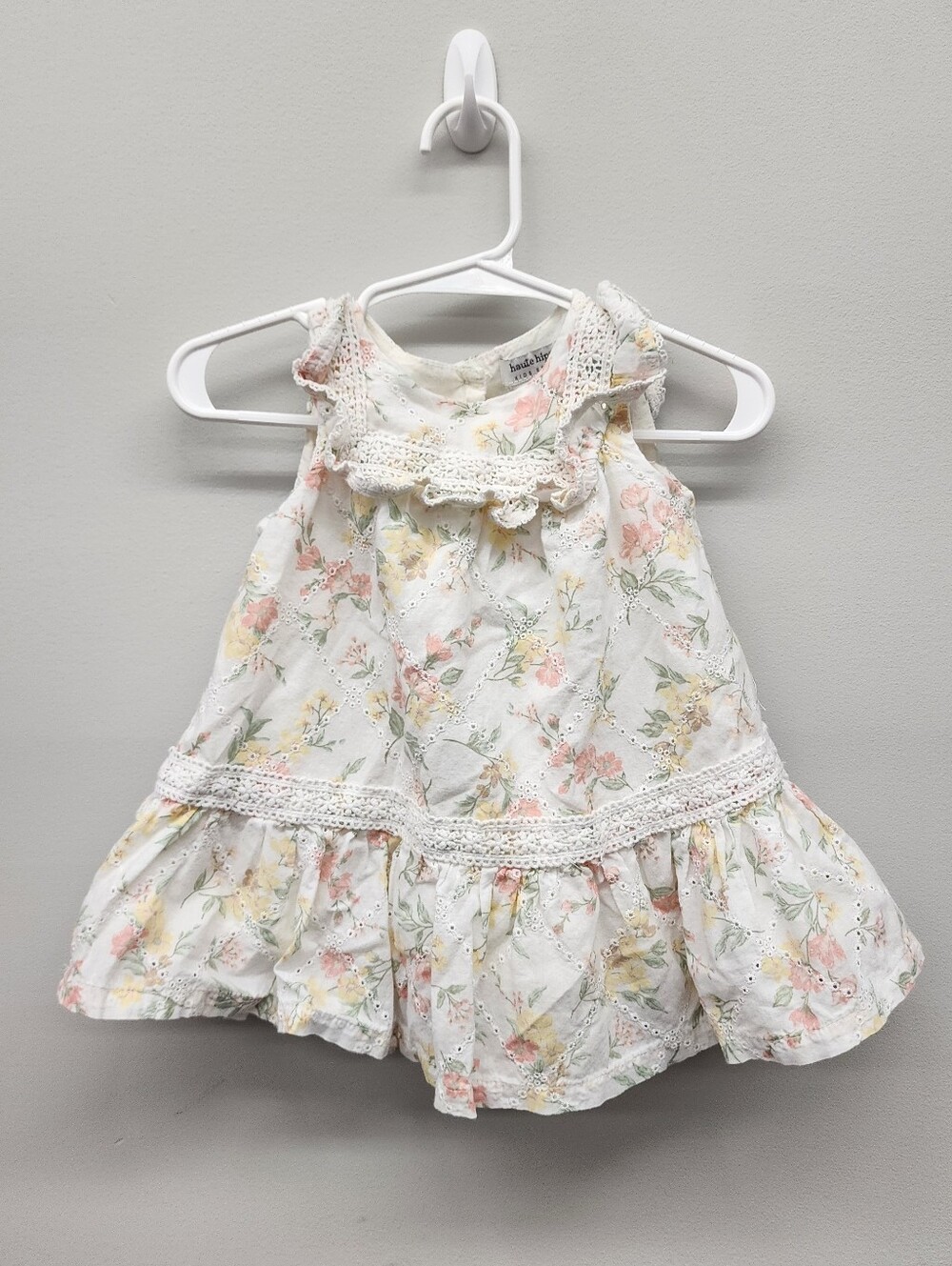 Haute Hippie Kids Baby Girls Floral Eyelet Crochet Ruffle Dress 3-6M Ivory